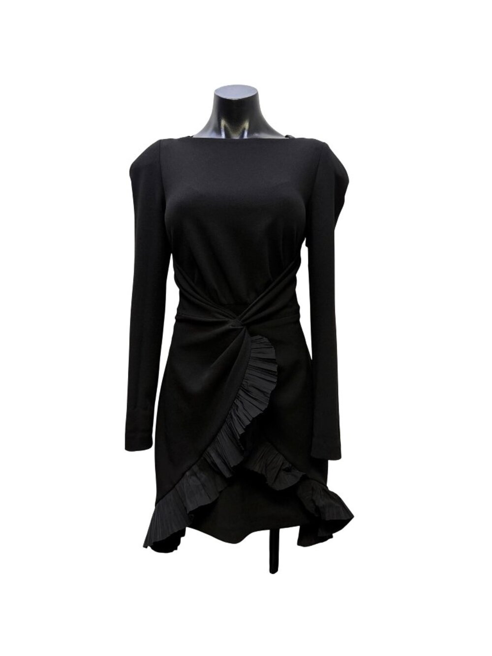 NWT One33 Social Black Long Sleeve Ruffle Wrap Dress Size 4